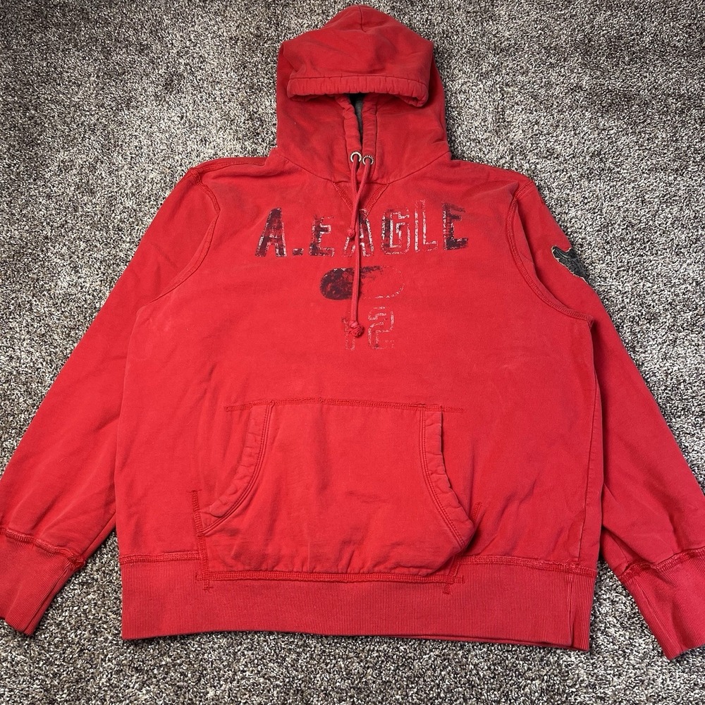 American Eagle Hoodie Mens Size XL Vintage Y2K Red Spellout Skater Grunge Logo